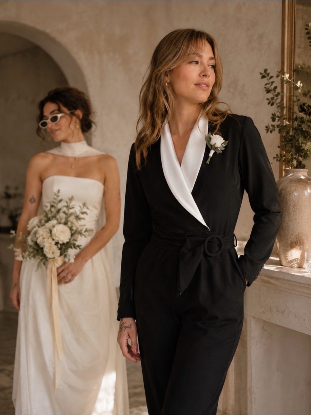 Vintage 90s Black Wool Womens Tuxedo Jumper One Piece Formal Cocktail Romper 4